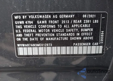 2021 Volkswagen Arteon 2.0T Se from USA, damaged, VIN WVWAR7AN3ME012973